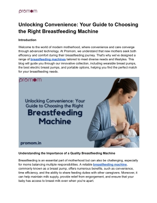 Unlocking Convenience_ Your Guide to Choosing the Right Breastfeeding Machine