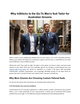 Why InStitchu Is the Go-To Men’s Suit Tailor for Australian Grooms