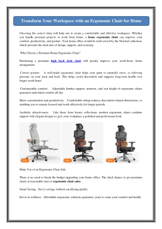 Transform Your Workspace with an Ergonomic Chair for Home