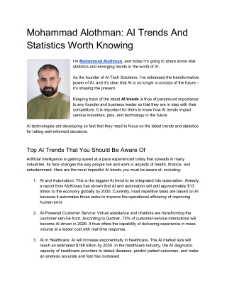 Mohammad Alothman AI Trends And Statistics Worth Knowing