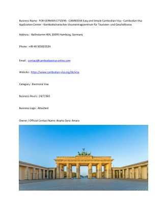 FOR GERMAN CITIZENS - CAMBODIA Easy and Simple Cambodian Visa - Cambodian Visa A
