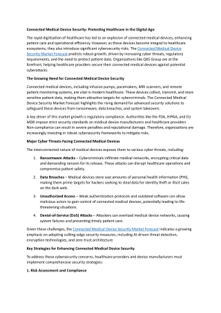 Connected Medical Device Security- Protecting Healthcare in the Digital Age