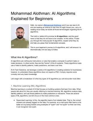 Mohammad Alothman AI Algorithms Explained for Beginners