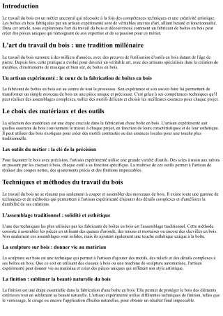 L'art du travail du bois : les boîtes fabriquées par un artisan expérimenté