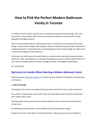 Modern Bathroom Vanities in Toronto Choosing the Right One