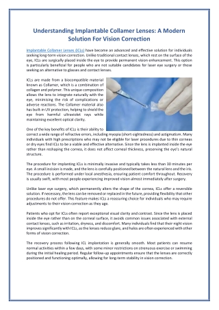 Understanding Implantable Collamer Lenses - A Modern Solution For Vision Correction