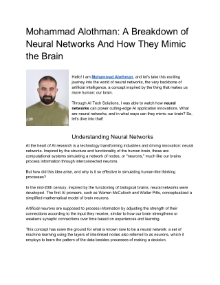 Mohammad Alothman A Breakdown of Neural Networks And How They Mimic the Brain