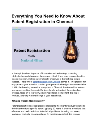 Everything You Need to Know About Patent Registration in Chennai
