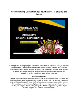 Revolutionizing Online Gaming: How Kheloyar is Shaping the Future