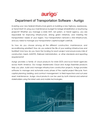 Department of Transportation Software - Auriigo