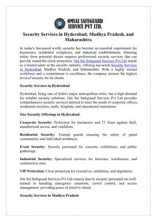 Ensure Safety with Security Services in Hyderabad Now