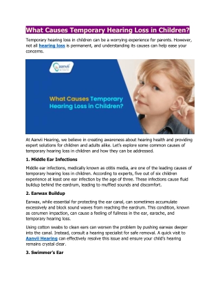 What Causes Temporary Hearing Loss in Children? | Aanvii Hearing