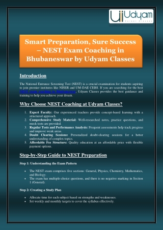 Smart Preparation, Sure Success – NEST Exam Coaching in Bhubaneswar by Udyam Classes