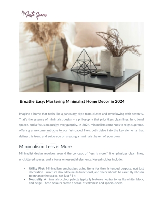 Breathe Easy  Mastering Minimalist Home Decor
