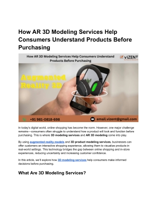 How AR 3D Modeling Services Help Consumers Understand Products Before Purchasing