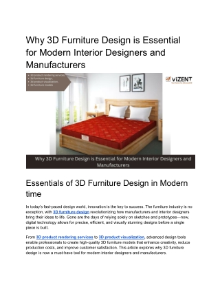 Why 3D Furniture Design is Essential for Modern Interior Designers and Manufacturers