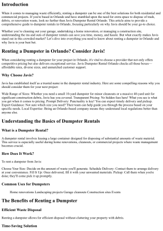 Renting a Dumpster in Orlando? Consider Javis!