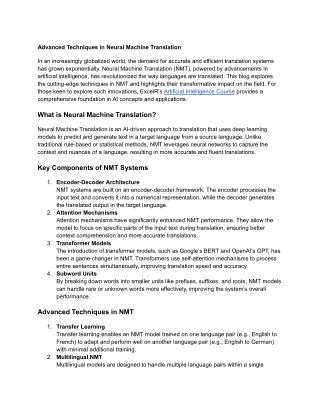 Advanced Techniques in Neural Machine Translation