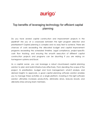Top benefits of leveraging technology for efficient capital planning