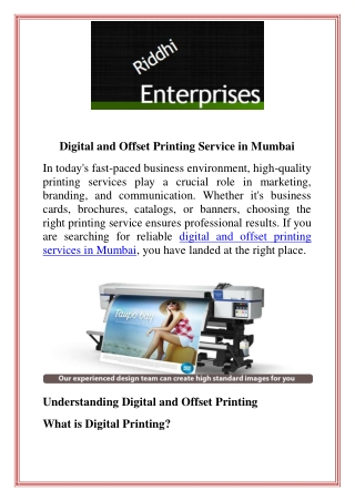 Digital and Offset Printing Service in Mumbai