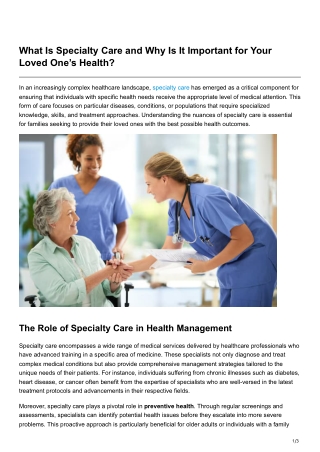 What Is Specialty Care and Why Is It Important for Your Loved Ones Health