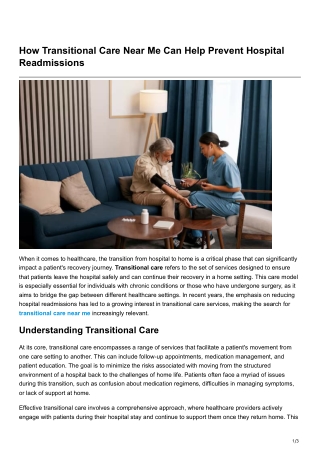 How Transitional Care Near Me Can Help Prevent Hospital Readmissions