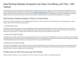 How Renting Desktop Computers Can Save You Money and Time - IVM Techno
