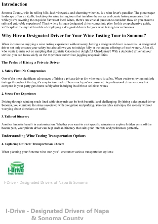 Why Hire a Designated Driver for Your Wine Tasting Tour in Sonoma?