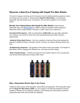 Discover a New Era of Vaping with Hayati Pro Max Shisha