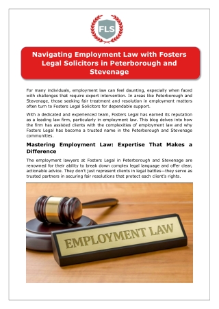 Navigating Employment Law with Fosters Legal Solicitors in Peterborough and Stevenage