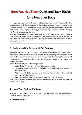Burn Fat Not Time: Quick and Easy Hacks for a Healthier Body