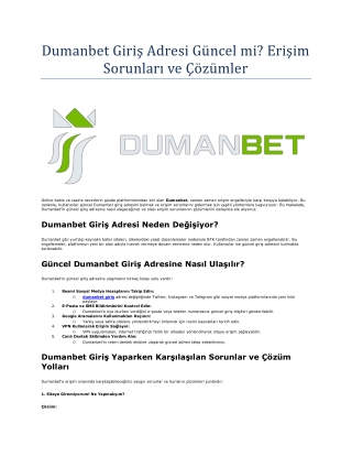 Dumanbet Giriş Adresi Güncel mi