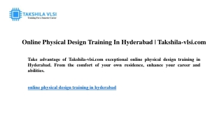 Online Physical Design Training In Hyderabad  Takshila-vlsi.com