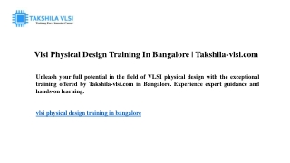 Vlsi Physical Design Training In Bangalore  Takshila-vlsi.com