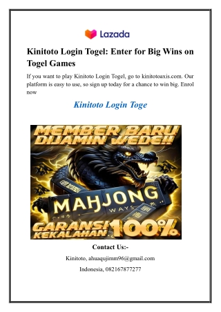 Kinitoto Login Togel Enter for Big Wins on Togel Games