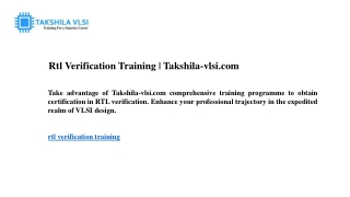 Rtl Verification Training  Takshila-vlsi.com