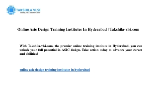 Online Asic Design Training Institutes In Hyderabad  Takshila-vlsi.com