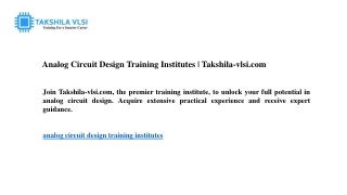 Analog Circuit Design Training Institutes Takshila-vlsi.com