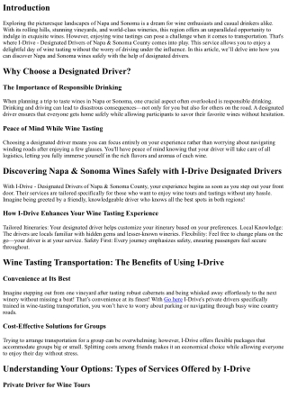 Discover Napa & Sonoma Wines Safely with I-Drive Designated Drivers