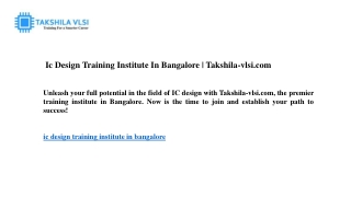 Ic Design Training Institute In Bangalore  Takshila-vlsi.com