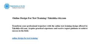 Online Design For Test Training Takshila-vlsi.com