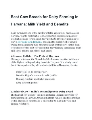 Best Cow Breeds for Dairy Farming in Haryana_ Milk Yield and Benefits