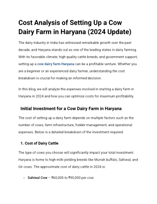 Cost Analysis of Setting Up a Cow Dairy Farm in Haryana (2024 Update)