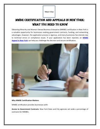 MWBE Certification and Appeals in New York What You Need to Know