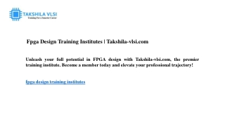 Fpga Design Training Institutes  Takshila-vlsi.com