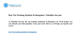 Best Vlsi Training Institute In Bangalore  Takshila-vlsi.com