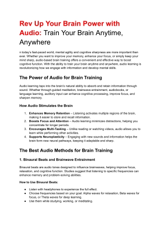 Rev Up your Brain Power with Audio: Train Your Brain Anytime Anywhere