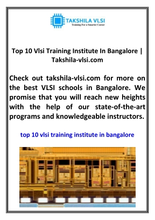 Top 10 Vlsi Training Institute In Bangalore  Takshila-vlsi.com