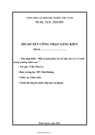 SKKN Một số giải pháp rèn nề nếp cho trẻ 3-4 tuổi trong trường mầm non