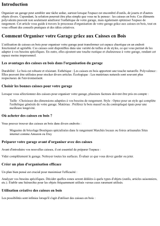 Comment Organiser votre Garage grâce aux Caisses en Bois